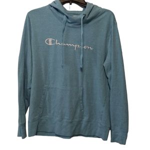 Champion Women's Blue Long Sleeve Hooded T-Shirt Size Large